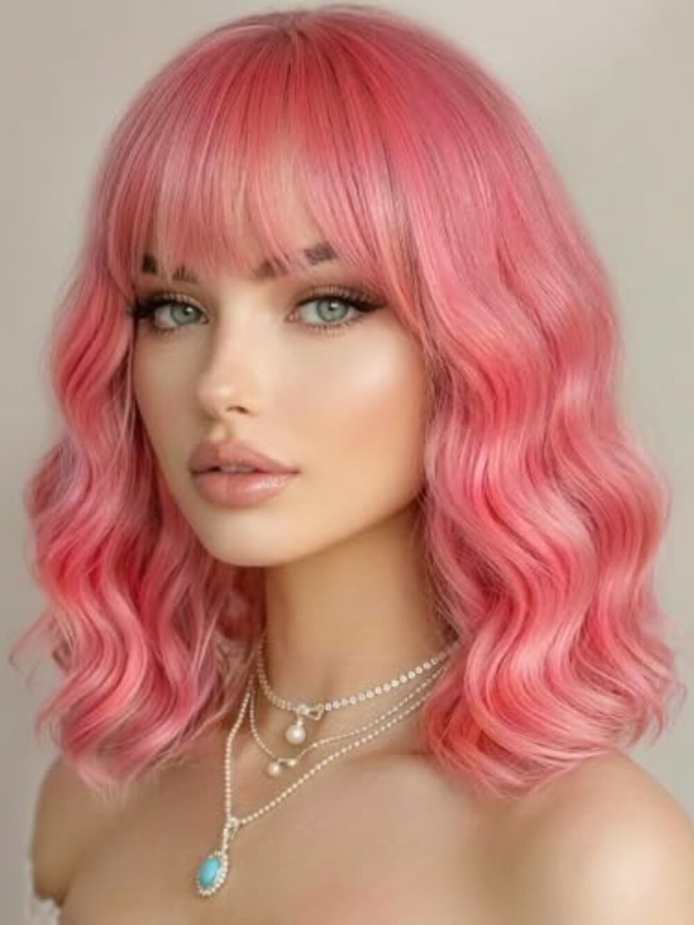 Blush Pink Bob Wig Bangs